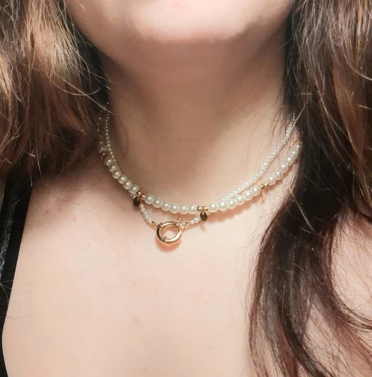 2Pcs/Set Elegant White Imitation Pearl Choker Necklace Women 