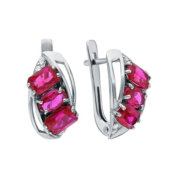 

Silver earrings with cubic zirconia and rubies synthetic sunlight sample 925