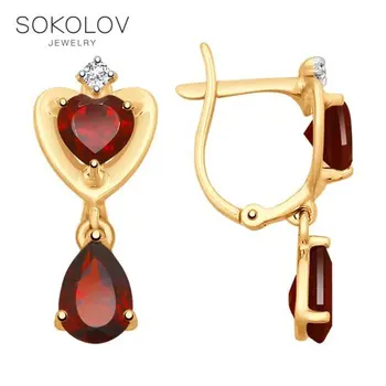 

SOKOLOV drop earrings with stones of gold with garnets and cubic zirconia, fashion jewelry, 585, women's male, long earrings