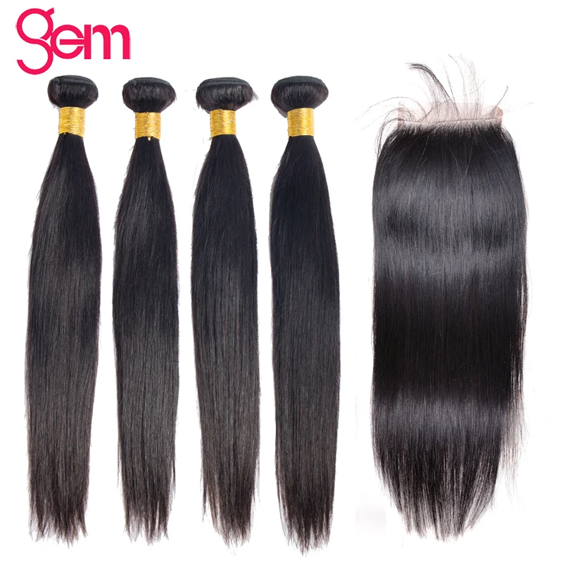 

30 Inch Bundles With Closure Human Hair Bundles With Closure Brazilian Hair Weave Straight Bundles With Lace Closure non Remy