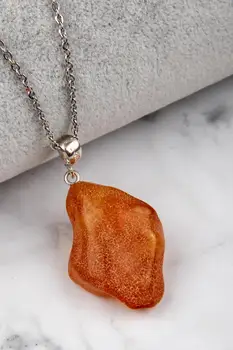 

Drop Amber Necklace 925 Sterling Silver Necklace Organic Healing Stone Amber