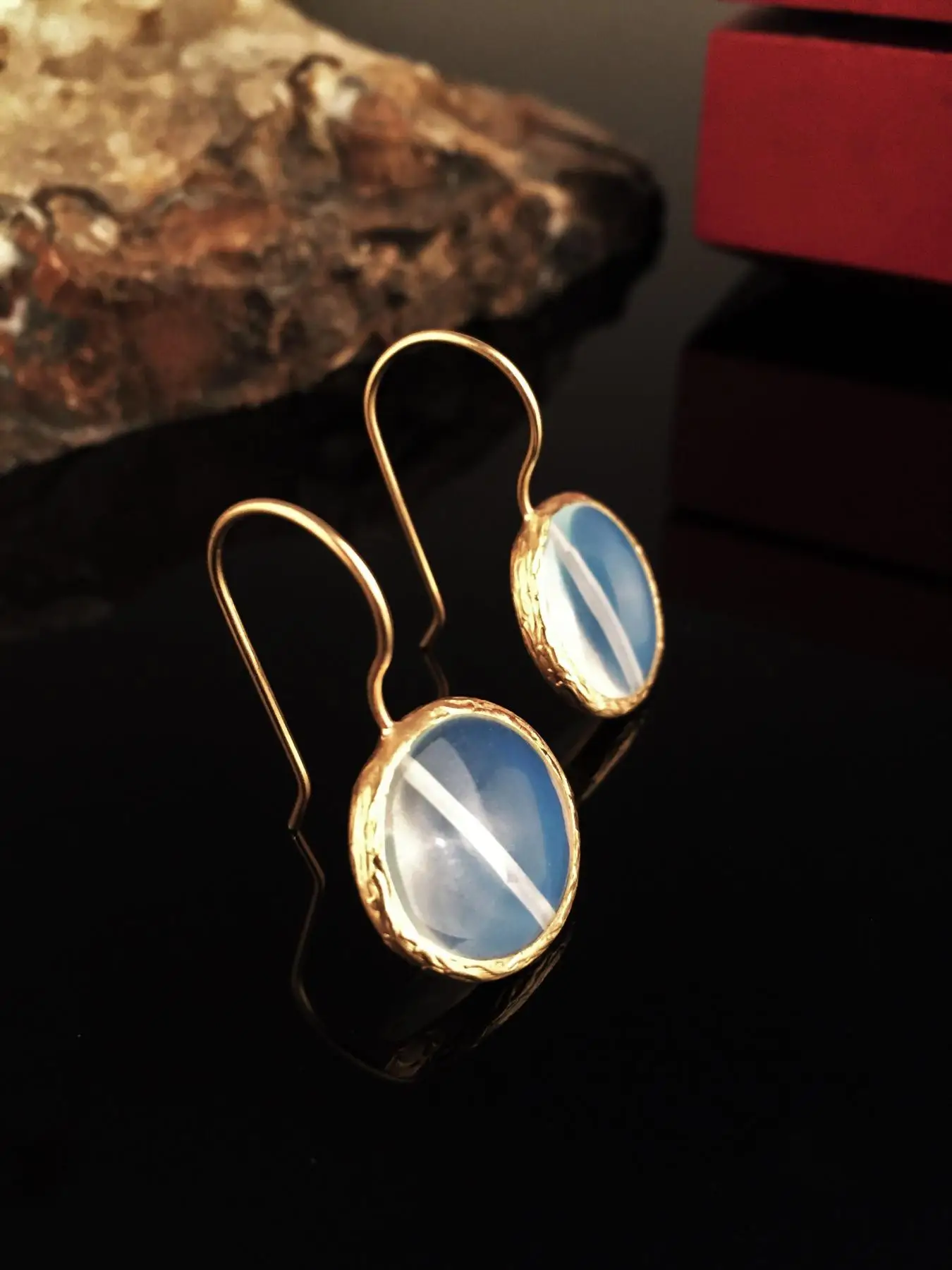 Dr Stone Natural Female Moonstone Gold Plated Earrings XKRB37 | Украшения и аксессуары