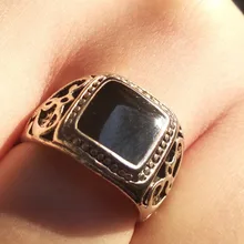 Anillo de navidad plateado para hombre, anillos de esmalte cuadrado y negro, joyería fina, alta calidad, 8-11