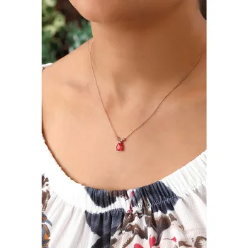

Stylish Red Zircon Necklace Jewelry Water Drop Pendant 925 Sterling Silver Rose Gold Plated with Chain