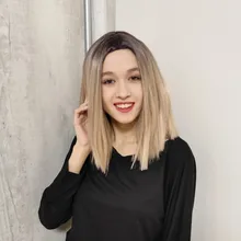 NNZES-peluca recta con corte Bob para mujeres negras, pelo sintético, parte media, resistente al calor, pelo Natural, 14 pulgadas