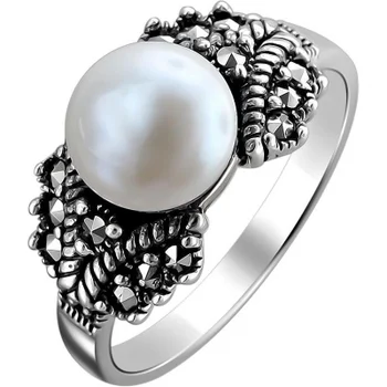 

Esthete ring with pearls and marcasite in black silver