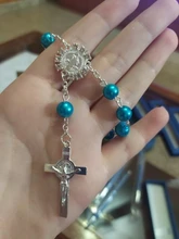 Perla de imitación de cuentas católica Rosario Católico comunión color plata alas colgantes del Crucifijo pulsera lindo regalo