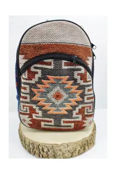 

Authentic Rugs Woven Pattern Coffee Cream Fabric Women's Backpack for School or Daily Use