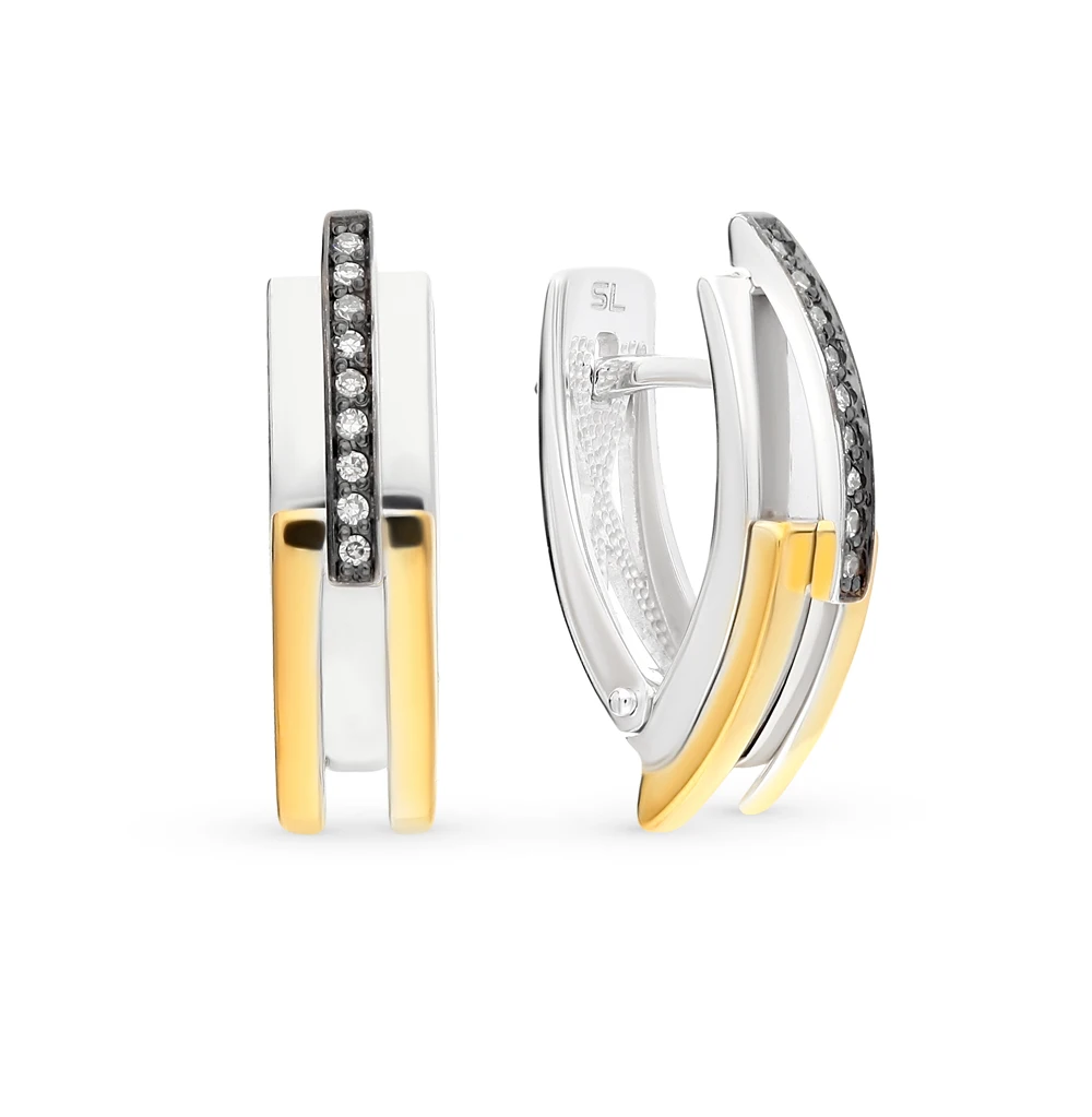 Gold earrings with diamonds SUNLIGHT test 585