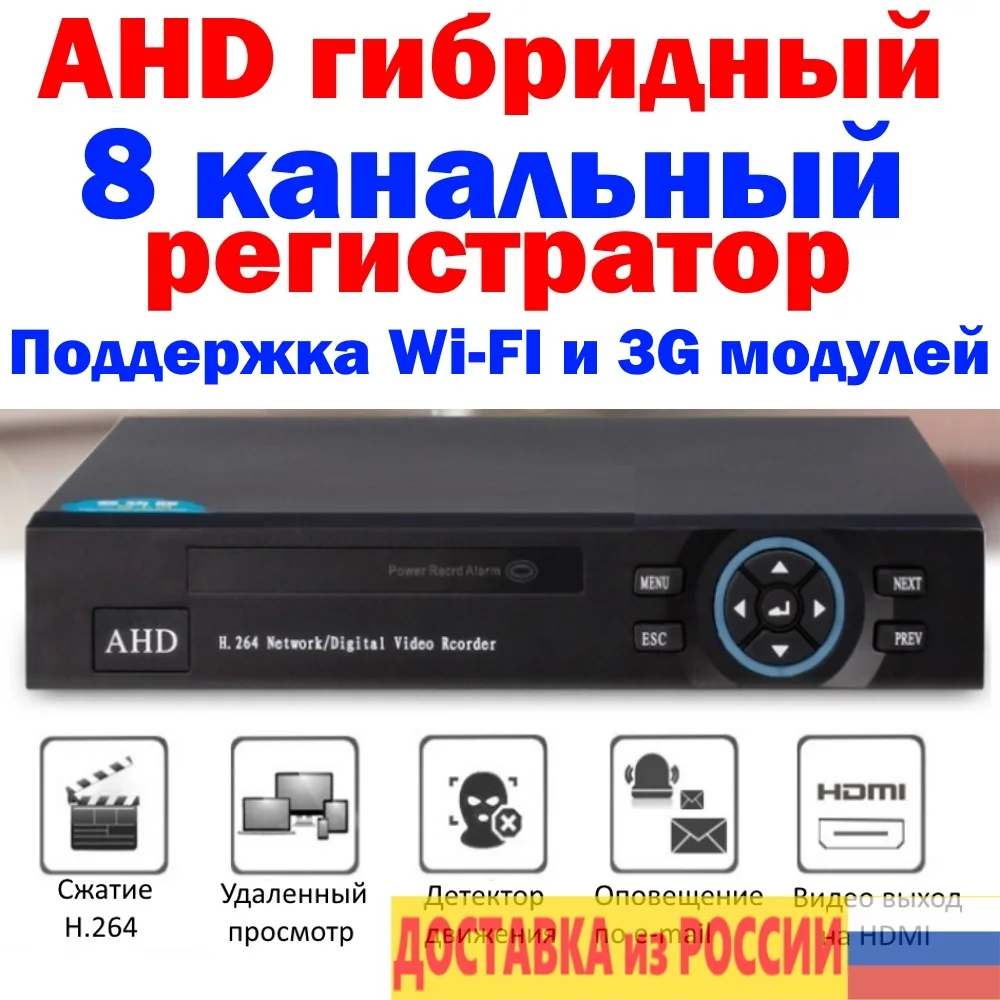 Видеорегистратор видеонаблюдения 8 канальный AHD гибридный поддерживает IP