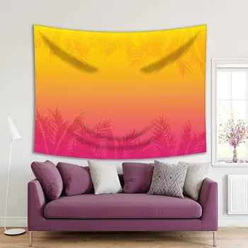 

Tapestry Tropical Sunset Colorful Palm Tree Leaves Summer Beach Holidays Exotic Floral Artwork Yellow Orange Pink
