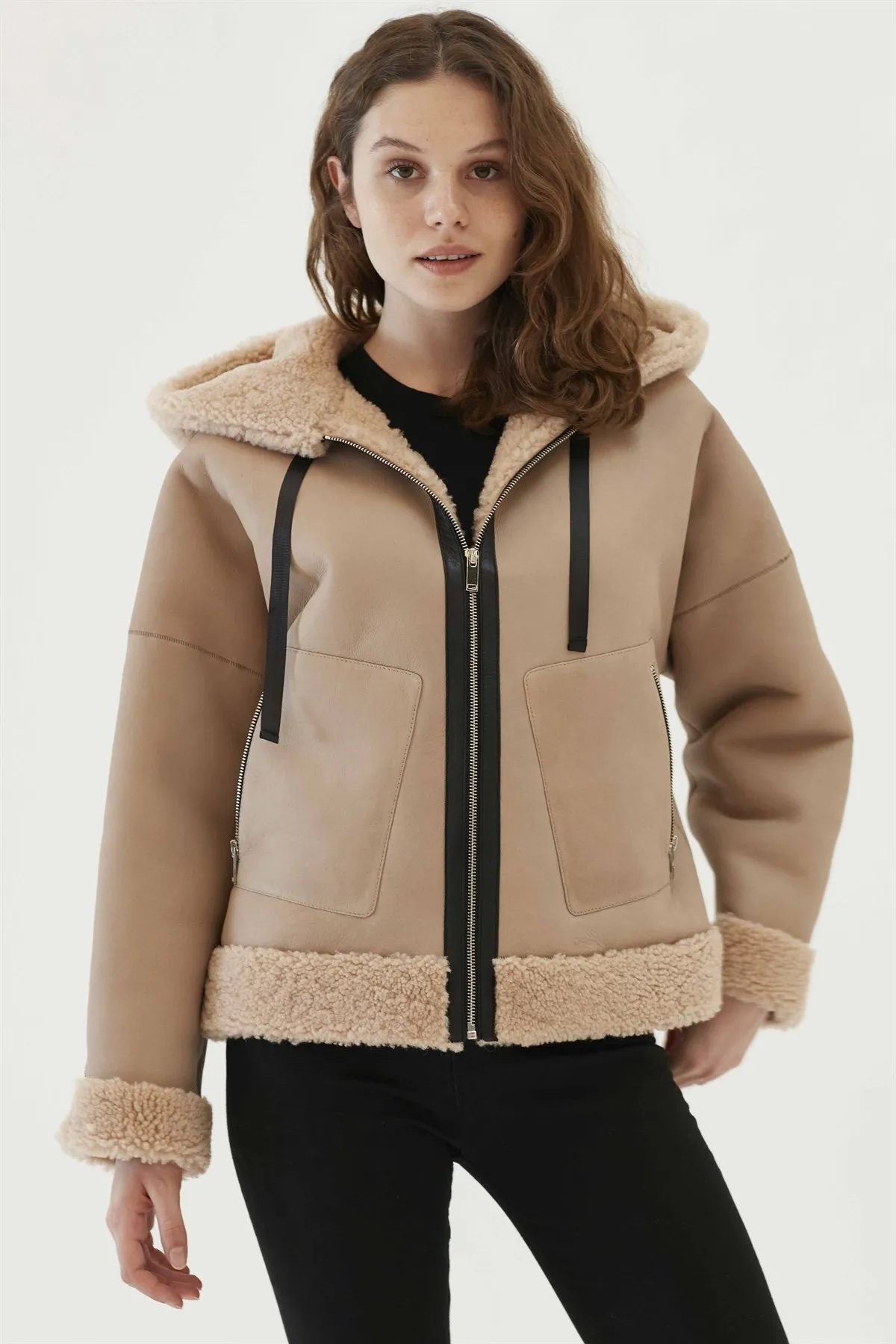 

Women Furry Coat Genuine Sheepskin Jackets Soft Quality Keeps Warm Turkiyede Produced Sports Biker Hooded Parkas