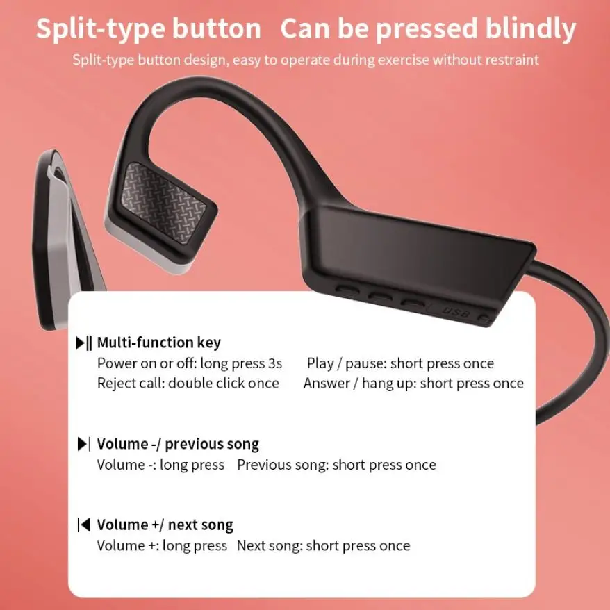 Bone Conduction Headphone Wireless HIFI Stereo Headset Bluetooth 5 1 Ear Hook Earphones Sports Waterproof Earbuds Earphone