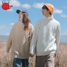 

Miosheal Korssion Autumn Winter New Turtleneck Sweater Couple All-match Solid Color Loose Knitted Top