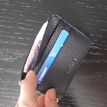 Cartera minimalista delgada de cuero PU, tarjetero pequeño de piel sintética, Tarjetero con ranura múltiple, Color caramelo