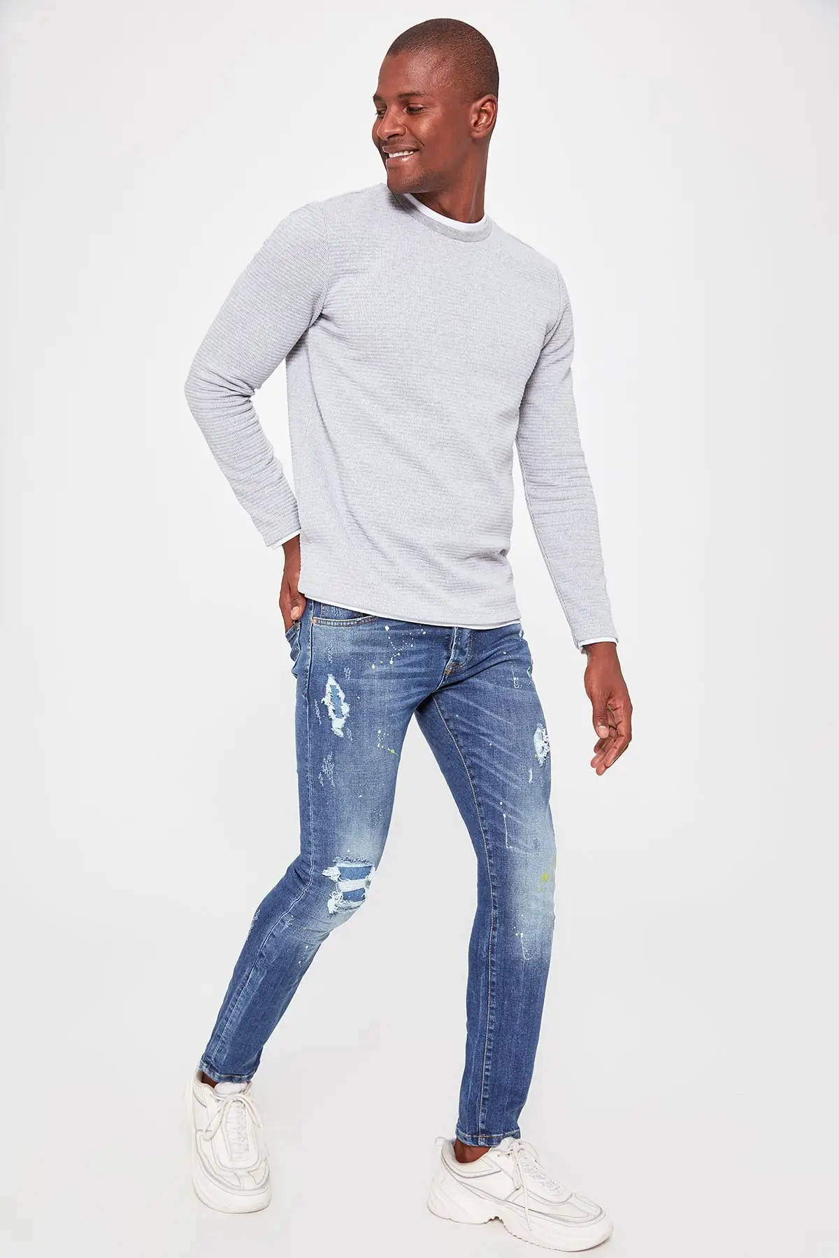 Trendyol мужской деним Lab Skinny тянущийся материал джинсовые брюки джинсы новые TMNAW20JE0354