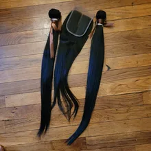 Mechones de pelo liso brasileño con cierre, cabello humano Remy de 30 pulgadas, Color Natural, 3 mechones