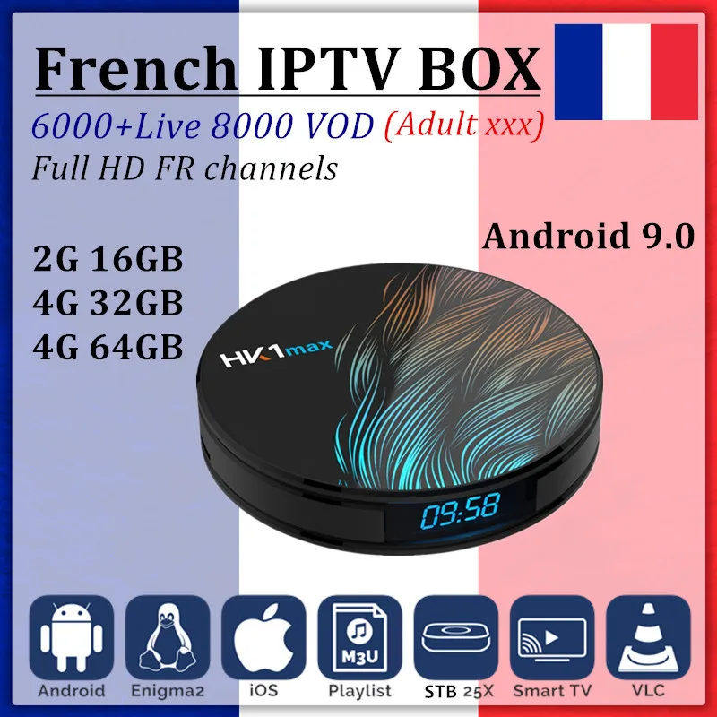 

HK1 Max Android TV Box Android 9.0+French iptv subscription iptv France Spain Arabic Portugal IPTV M3U smart tv set top box