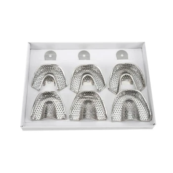 

6 pieces/set Dental Impression Tray Perforated Upper Lower Stainless Steel Impression Trays for Laboratory Dentist Tools