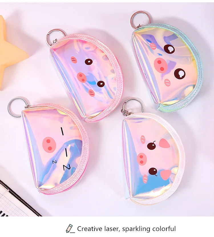 Cute Pig Coin Storage Bag Laser Transparent Key Coin Organizer Cartoon Delicate Storage Pouch Multipurpose Waterproof Organizdor
