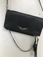 Alas decoradas bolso de un solo hombro de mujer casual moda desenfadada dos cadenas Bolsa Bandolera bolsos de cuero