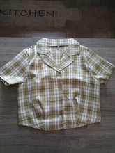 Crop Shirt Button-Up Summer Blouse Ladies Tops Streetwear Plaid Vintage Elegant Women