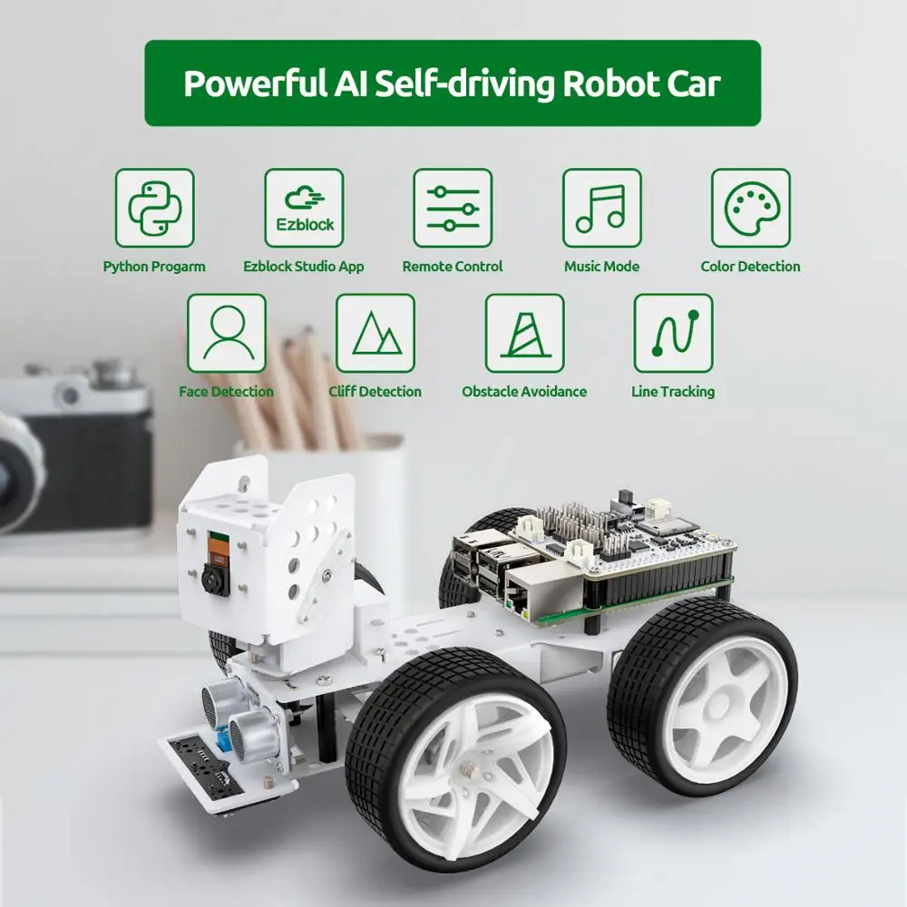 SunFounder Raspberry Pi Video inteligente Robot Kit de coche para Raspberry Pi apoya Ezblock/código Python Control y Control en la Web