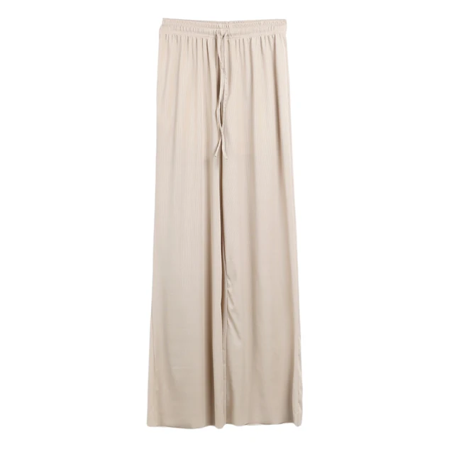 Spring and Autumn New Ladies Ice Silk Light Wide Leg Trousers Girl Solid Color High Waist Loose Wild Straight Casual Pants Apricot