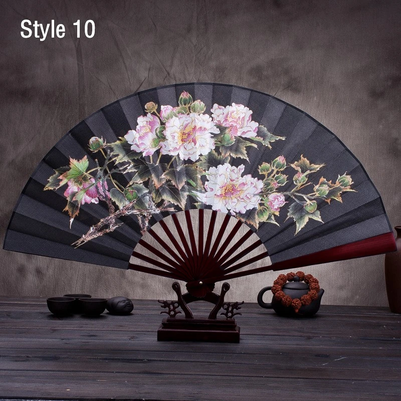Vintage Bamboo Fan Chinese Style Folding Silk Cloth Fan Wedding Dance Party Hand Fan Home Decoration images - 6