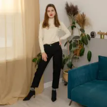 Blue Jeans Denim Pants Fashion Clothes Elastic-Waist Vintage Syiwidii Black Straight