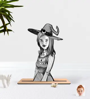 

Personalized Women 'S Witch Caricature Of Wood Biblo-1