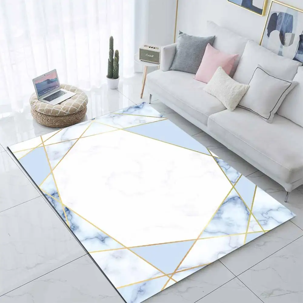 Фото Else Blue White Geometric Nordec Scandinavian 3d Print Non Slip Microfiber Living Room Decorative Modern Washable Area Rug Mat | Дом и сад