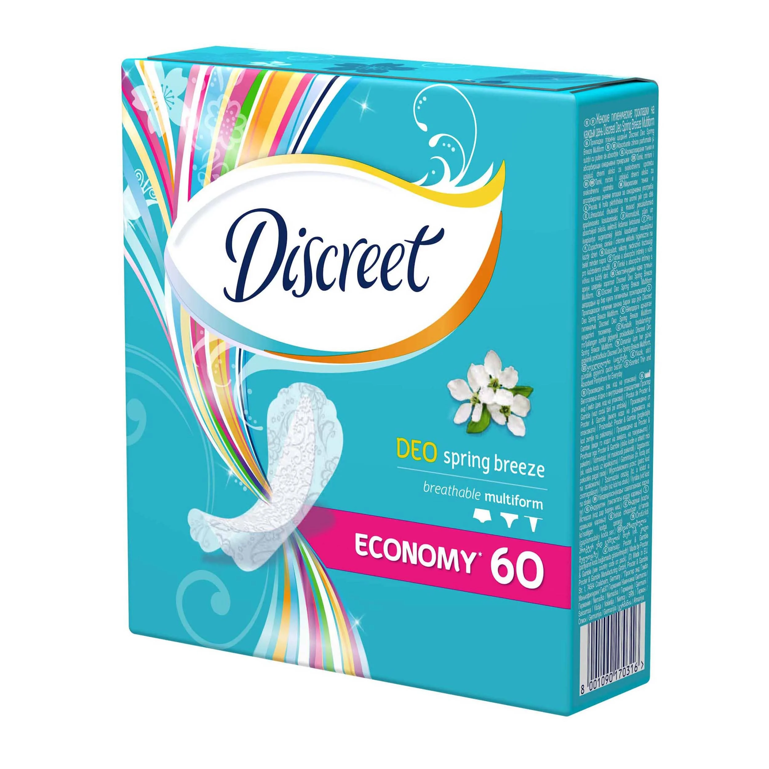 Женские ежедневные прокладки DISCREET Deo Spring Breeze Multiform, 60 шт