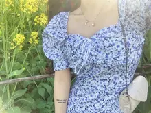Vestido corto informal de Chifón con manga abombada para verano, minivestido Sexy con estampado Vintage para mujer, 2021