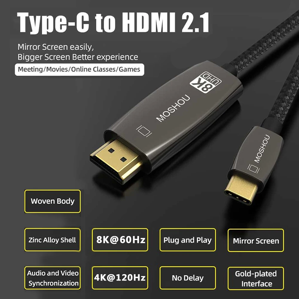 MOSHOU USB C to HDMI 8K 60Hz 4K 120Hz ̺ USB Type C to HDMI  USB-C HDMI Thunderbolt 3 Converter for Macbook 