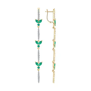 

Sokolov drop earrings with stones in gold with agate and cubic zirconia, fashion jewelry, 585, women's male, long earrings
