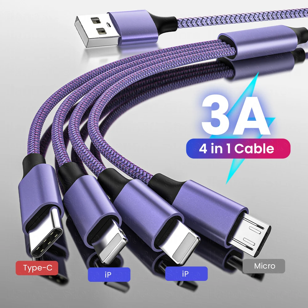 3A4in1USBCableCChargingCableMicroUSBChargeCableForiPhone