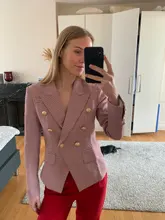 Houndstooth Blazer Jacket Buttons Classic Double-Breasted Womens High-Street Metal Newest