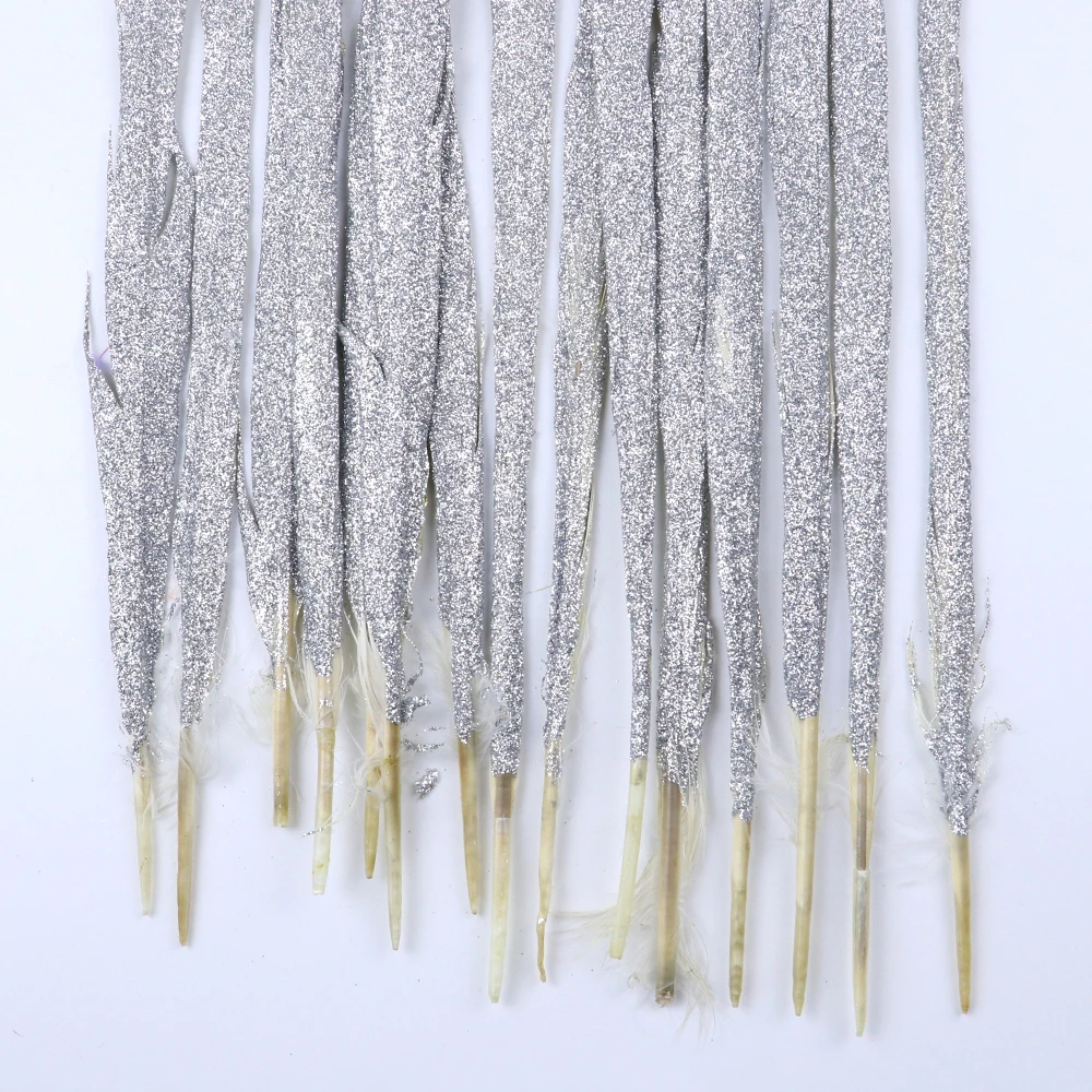 WCFeatherS 50 шт. серебряные блестки Ringneck перо из хвоста фазана Куриные перья ручка вечерние украшения 20-22 дюймов