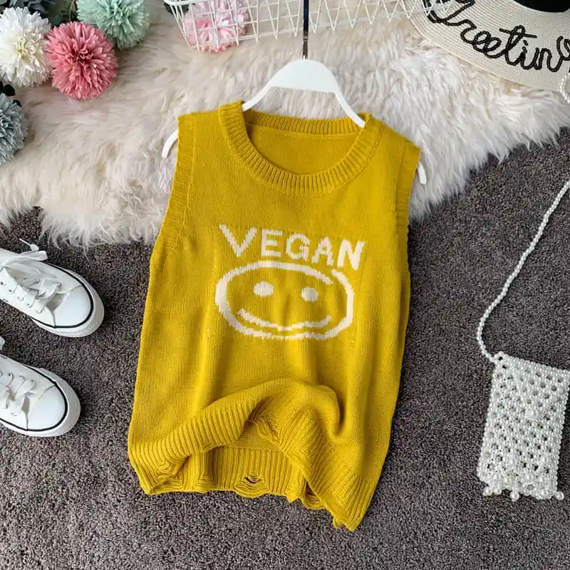 Autumn Female Student Casual Temperament Knitted Pullover Vest letter emboridery Sleeveless V-neck Sweater Vest autumn