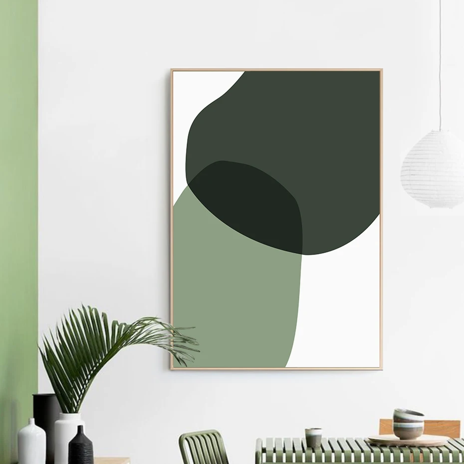 Modern Abstract Geometric Green Color Block Canvas Painting Wall Art Pictures Posters Prints For Bedroom Home Decor No Frame