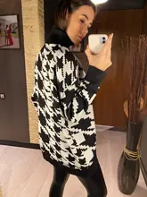 White Sweater Turtleneck Long Pullover Simplee Knitted Houndstooth Black Women Warm Fashion