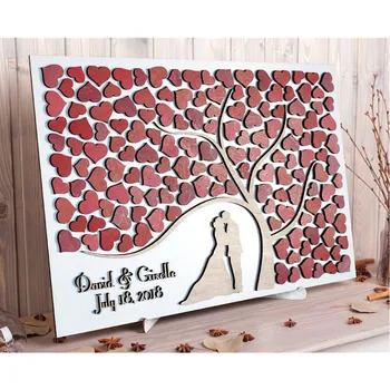 

Custom 3D Wedding Guest Book Alternatives Tree of Red Hearts Bride and Groom Wood rustic wedding Tree of Life Wedding Gift