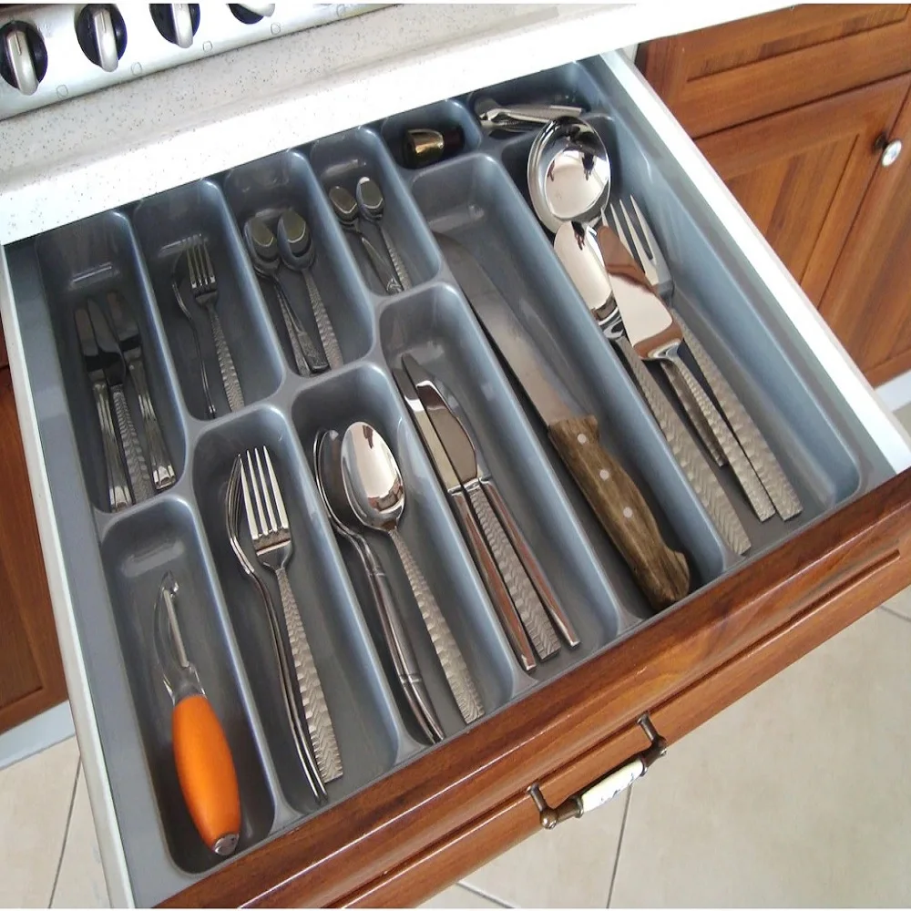 Boîte de rangement de tiroir de cuisine rétractable, points de rangement de  vaisselle, couteau d'armoire de cuisine, fourchette, baguettes, porte-cuillères