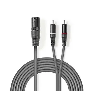Audio XLR Cable | male to 3 Pin XLR-2x RCA Male 3.0 m Grey Компьютеры и офис