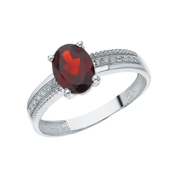 

Silver ring with cubic zirconia and Garnet sunlight sample 925