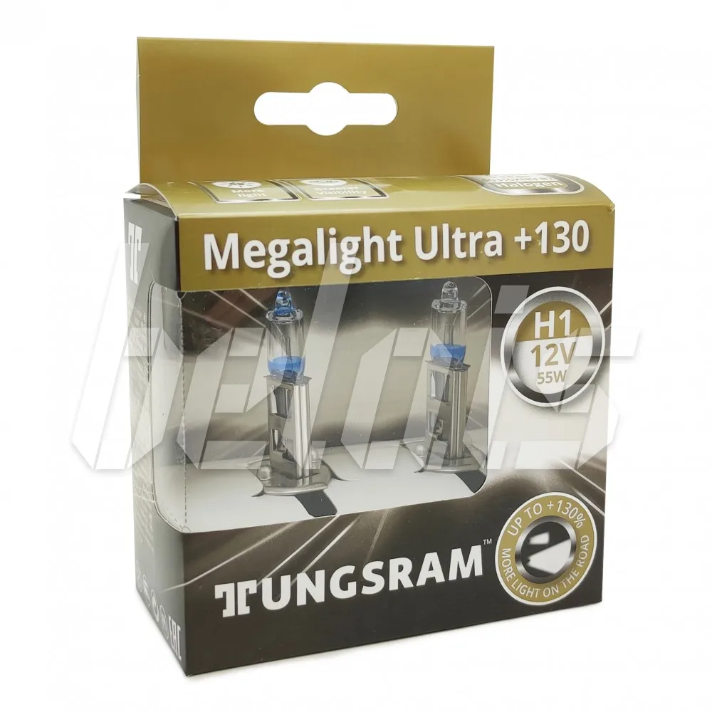 Лампы галогенные General Electric / Tungsram H1 Megalight Ultra +130% (12V-55W) #16838 | Автомобили и мотоциклы
