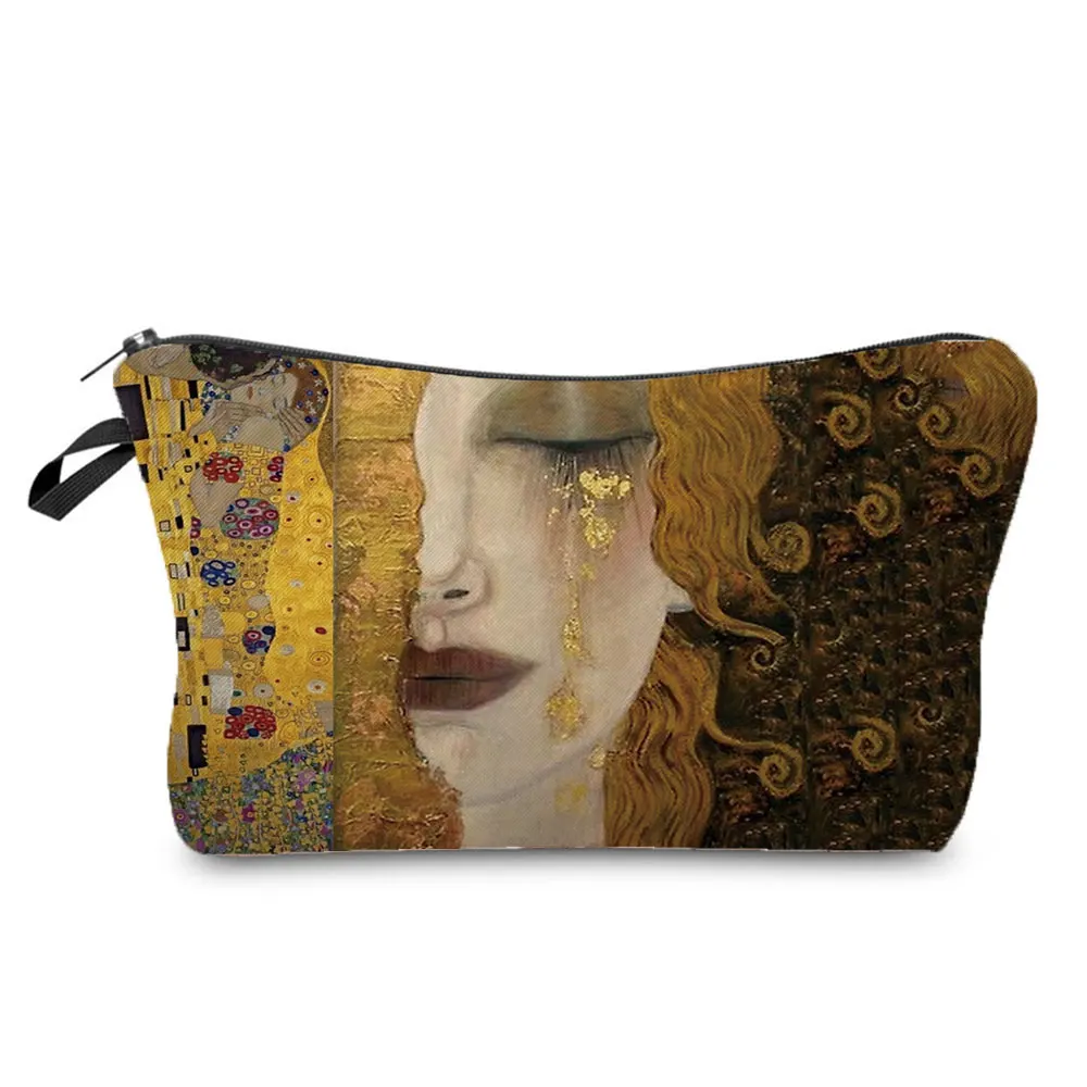 Angepasst Öl Malerei Tränen Tuch Kosmetik Taschen Für Frauen Gustav Klimt Damen Mode Make-Up Tasche Multifunktions Bleistift Fällen – Detail 10