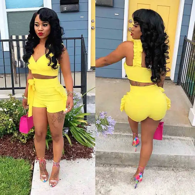 black and yellow two piece set