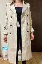 Gabardina larga con doble botonadura para mujer, abrigo ajustado con cinturón, ropa de primavera otoño